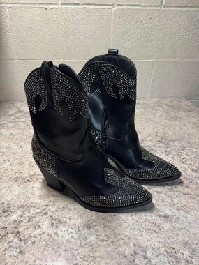 Black Studded Western Combat Boots - Women's Moto Style